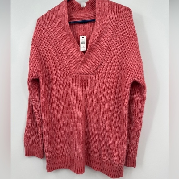 TALBOTS Soft Wool Blend Sweater Chunky Knit Shawl Collar Pullover Pink Small NWT - Picture 1 of 5
